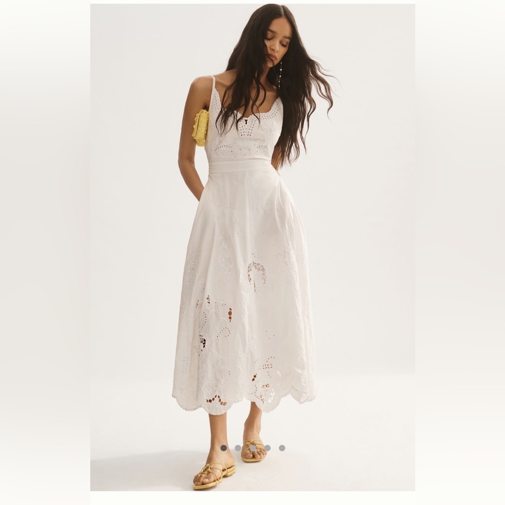 NWT By Anthropologie White Eyelet Cutwork Midi Dress Size Small